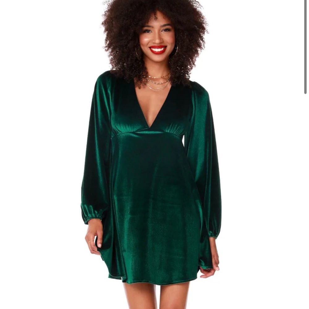 NWT Bobi Black Empire Waist Velour Dress in Hunter Green - Size M
